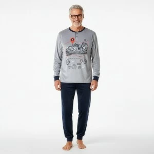 Pijama hombre cuello redondo con botones