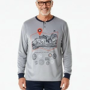 Pijama hombre cuello redondo con botones