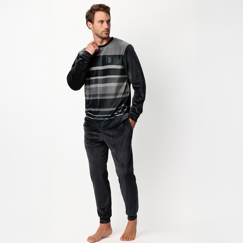 Pijama hombre aterciopelado rayas