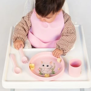 Vajilla bebe silicona 4 piezas gatito rosa