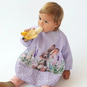 Babero beb&eacute; con mangas conejito lavanda