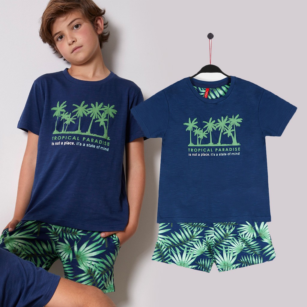 Pijama algodón niño estampado palmeras