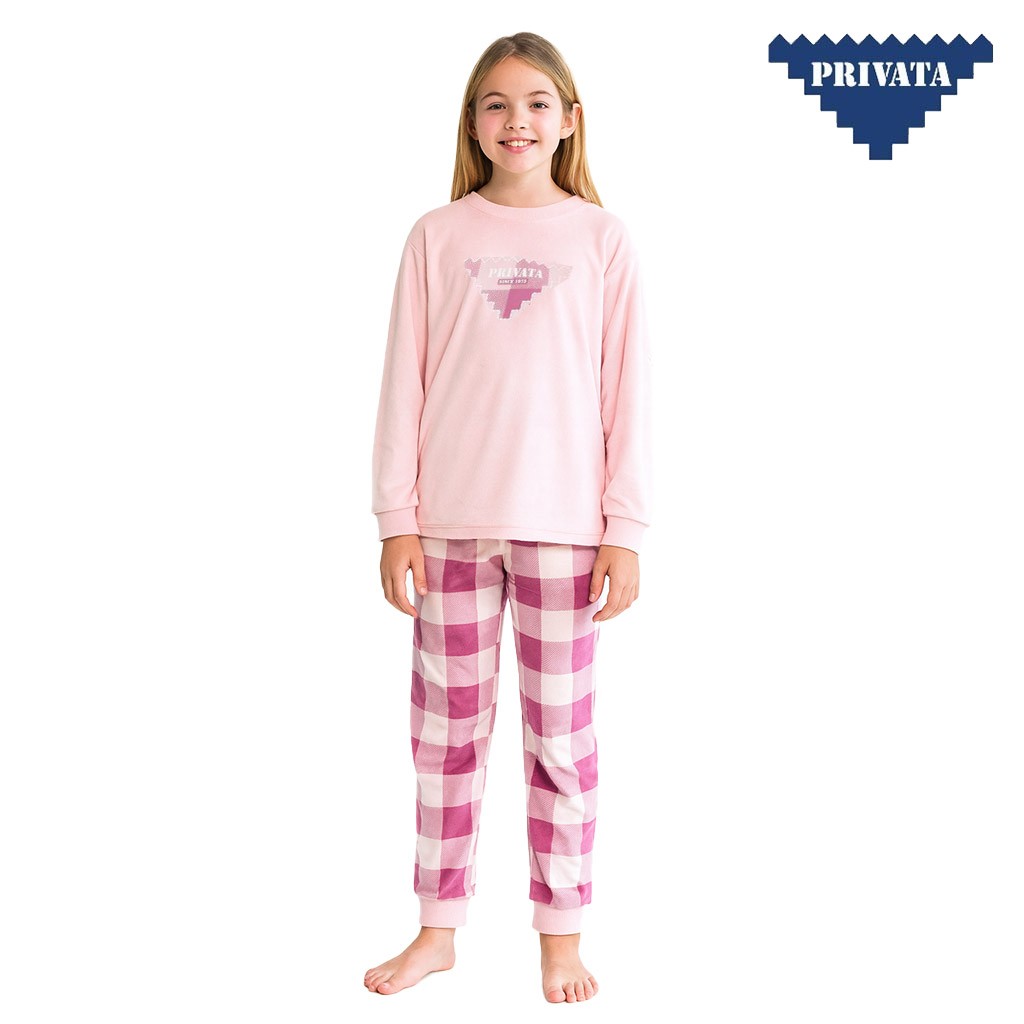 Pijama manga larga niña cuadros