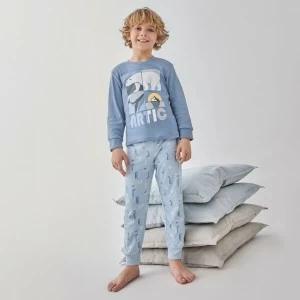 Pijama infantil algod&oacute;n de manga larga azul artic
