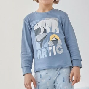 Pijama infantil algod&oacute;n de manga larga azul artic