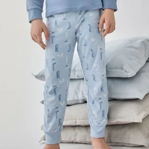 Pijama infantil algod&oacute;n de manga larga azul artic