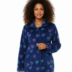 Bata mujer abotonada estampado corazones
