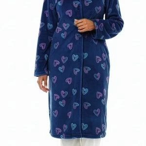 Bata mujer abotonada estampado corazones