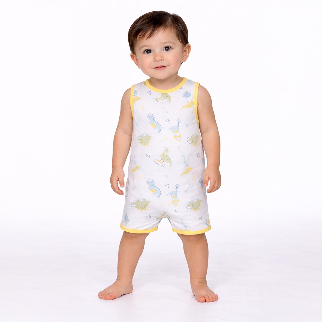 Pelele tirantes beb&eacute; tejido algod&oacute;n estampado