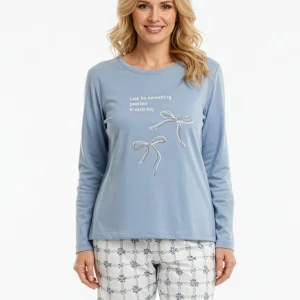 Pijama largo mujer terciopelo azul estampado