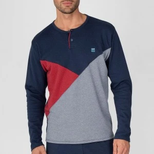 Pijama hombre manga larga cuello botones