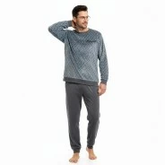 Pijama hombre tejido terciopelo gris