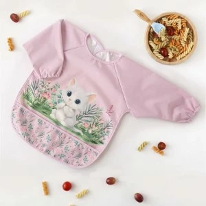 Babero bebe con mangas y recogemigas gatito rosa