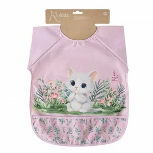 Babero bebe con mangas y recogemigas gatito rosa