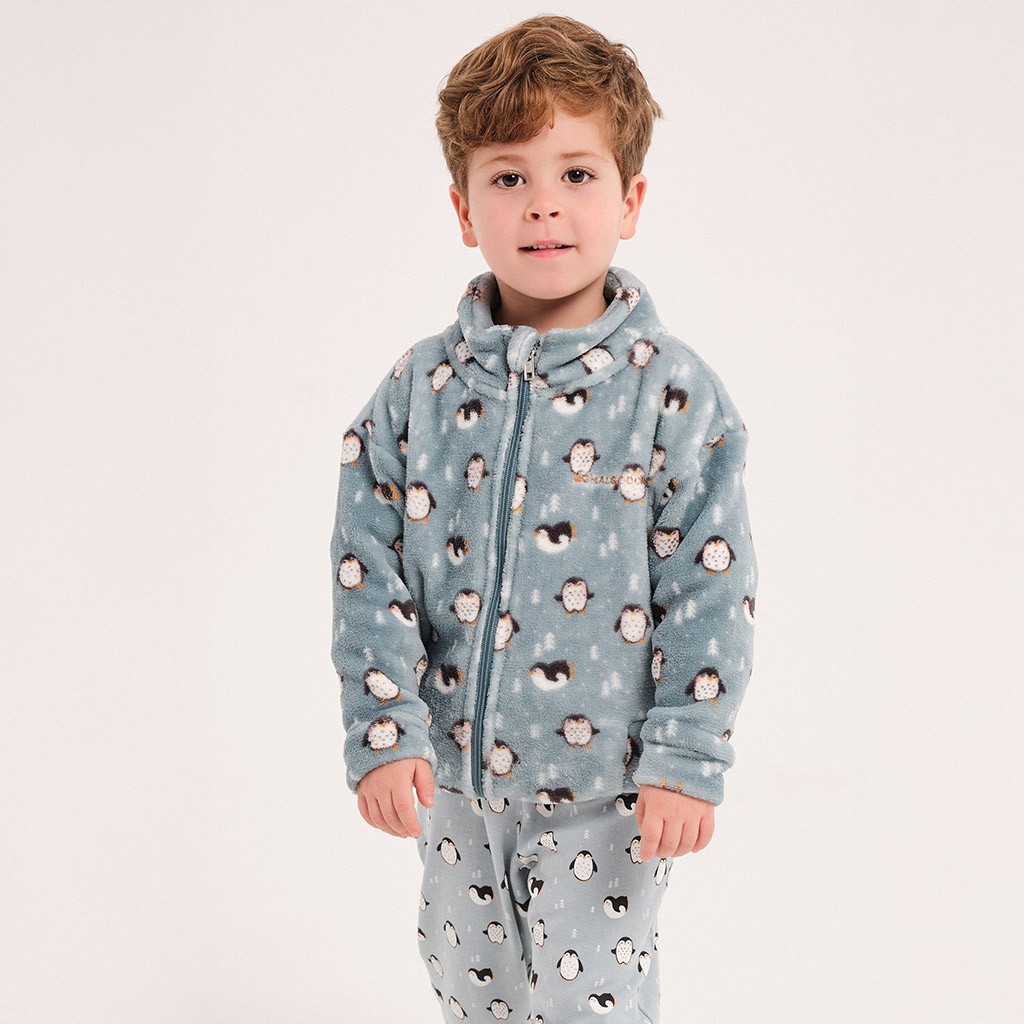 Bata niño coralina estampada con cremallera