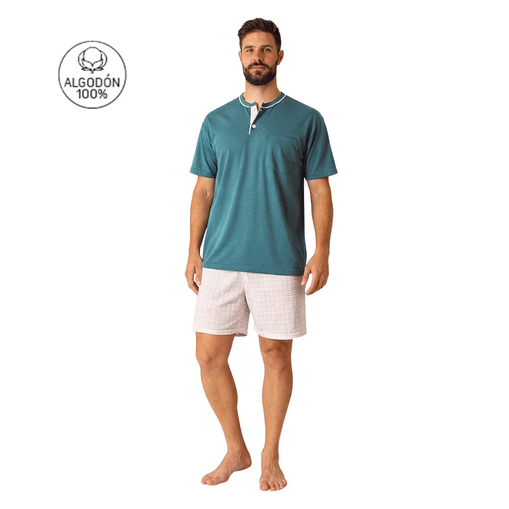 Pijama hombre cuello redondo con botones