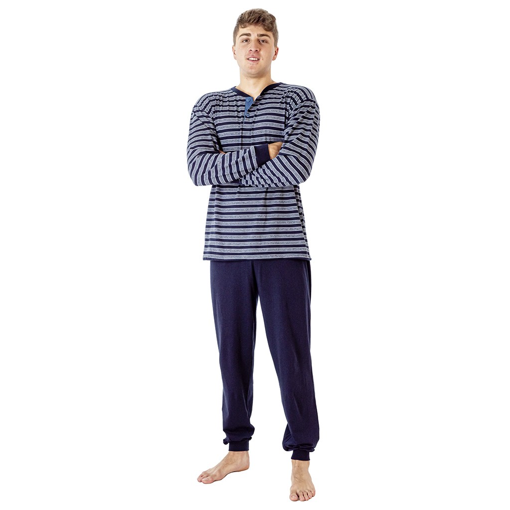 Pijama ligero hombre largo algodón rayas