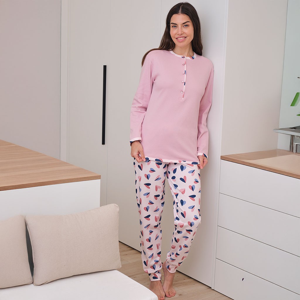 Pijama largo mujer cuello botones