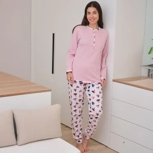 Pijama largo mujer cuello botones