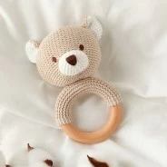 Mordedor de madera de haya con carita de Oso