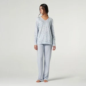 Pijama mujer manga larga cuello pico