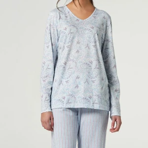 Pijama mujer manga larga cuello pico