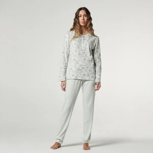 Pijama largo mujer cuello botones