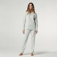 Pijama largo mujer cuello botones