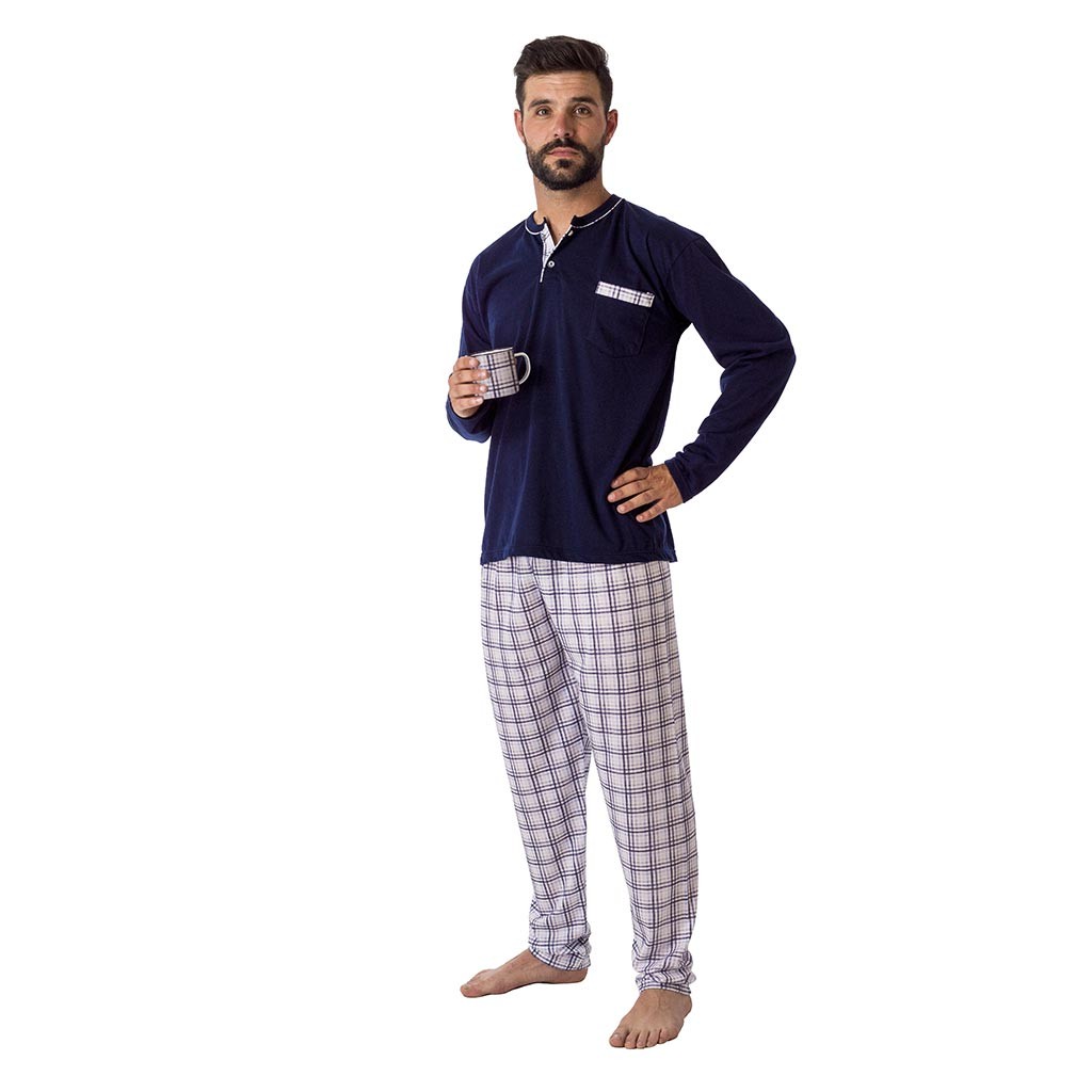 Pijama verano de hombre de manga larga y bolsillo