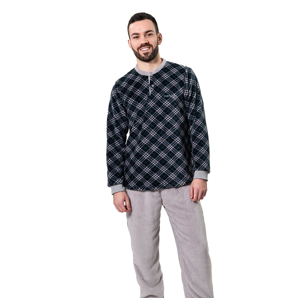 Pijama hombre cuello botones estampado cuadros