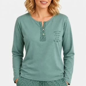 Pijama mujer algod&oacute;n cuello botones