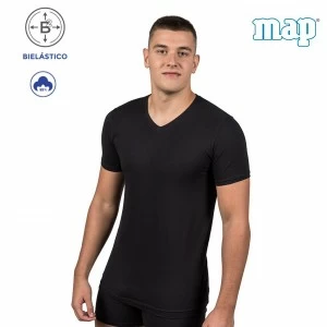 Camiseta algod&oacute;n el&aacute;stico cuello pico manga corta