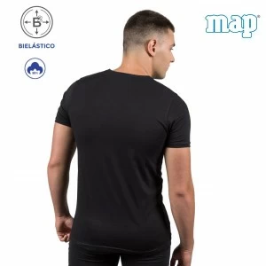 Camiseta algod&oacute;n el&aacute;stico cuello pico manga corta