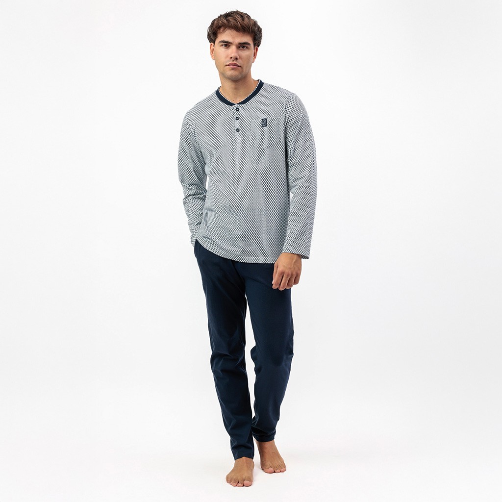 Pijama manga larga hombre cuello botones
