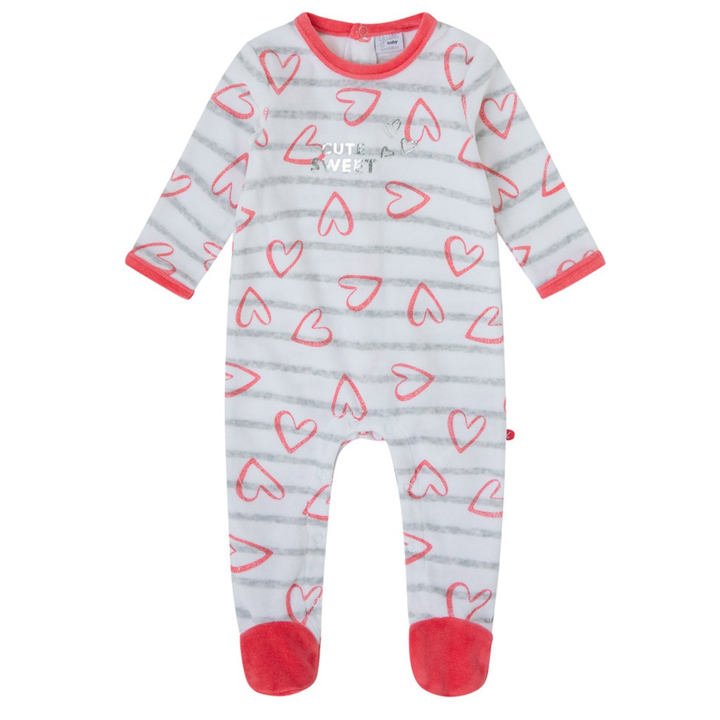 Pelele bebé terciopelo estampado corazones