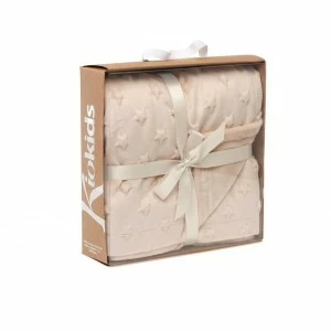 Manta bebe coralina suave extrellas relieve beige