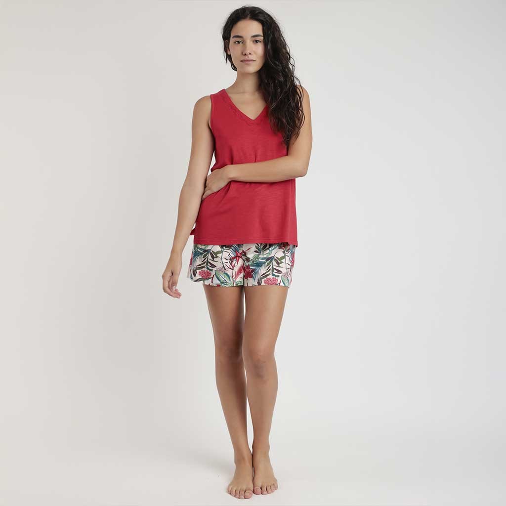 Pijama mujer de hombrera viscosa y short floral