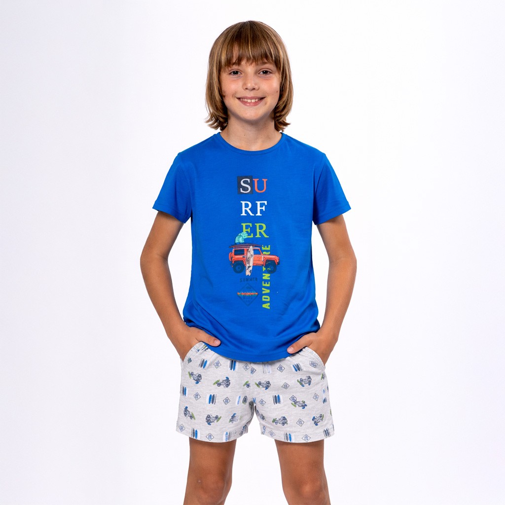 Pijama ni&ntilde;o algod&oacute;n estampado Surfer