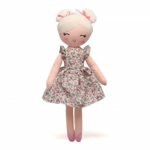 Mu&ntilde;eca de trapo rubia con vestidito floral 