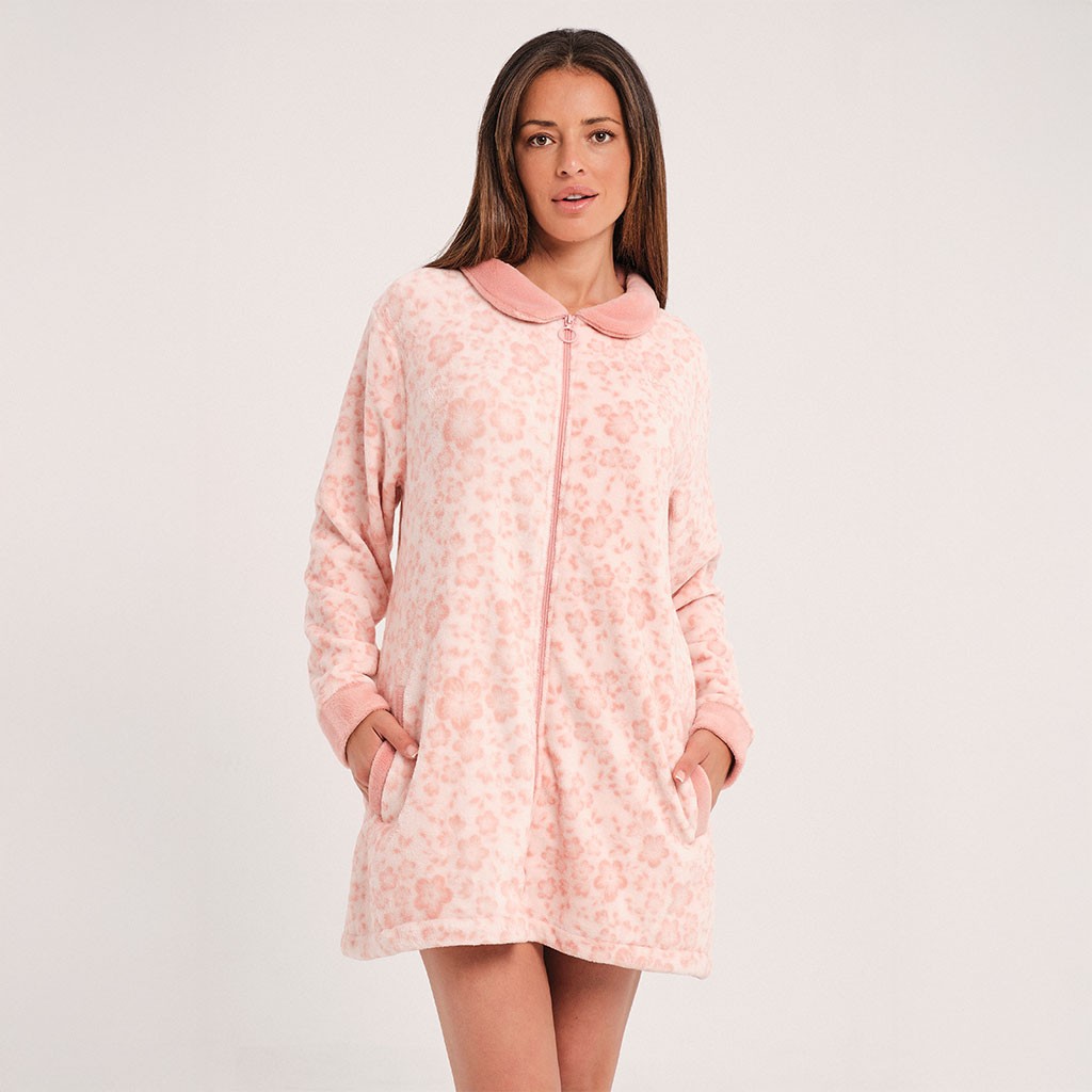 Bata coralina mujer estampado flores