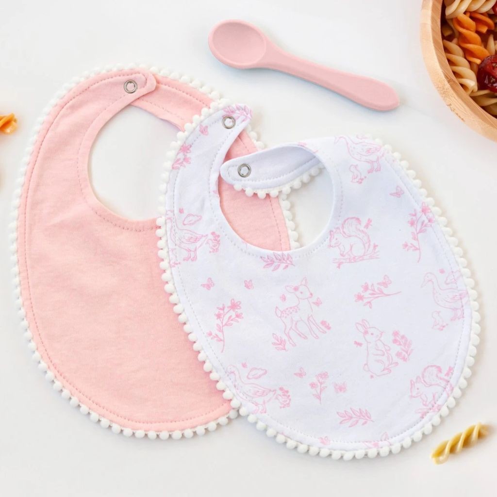 Babero bebe pack 2 unidades rosa con cucharita