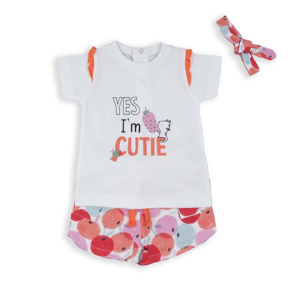 Conjunto bebe camiseta manga corta, short y cinta 