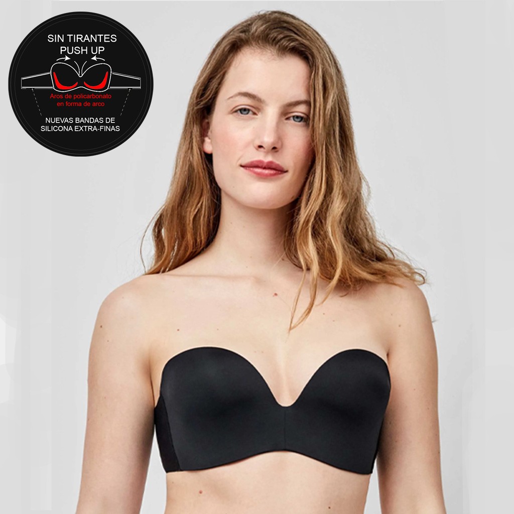 Sujetador sin tirantes push up aros policarbonato