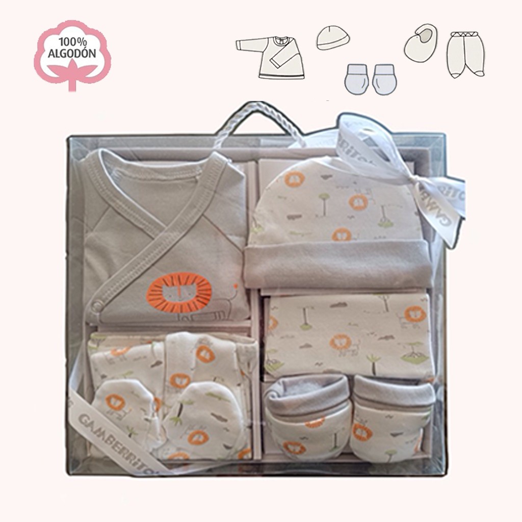 Set regalo bebe 5 piezas algodón leoncito