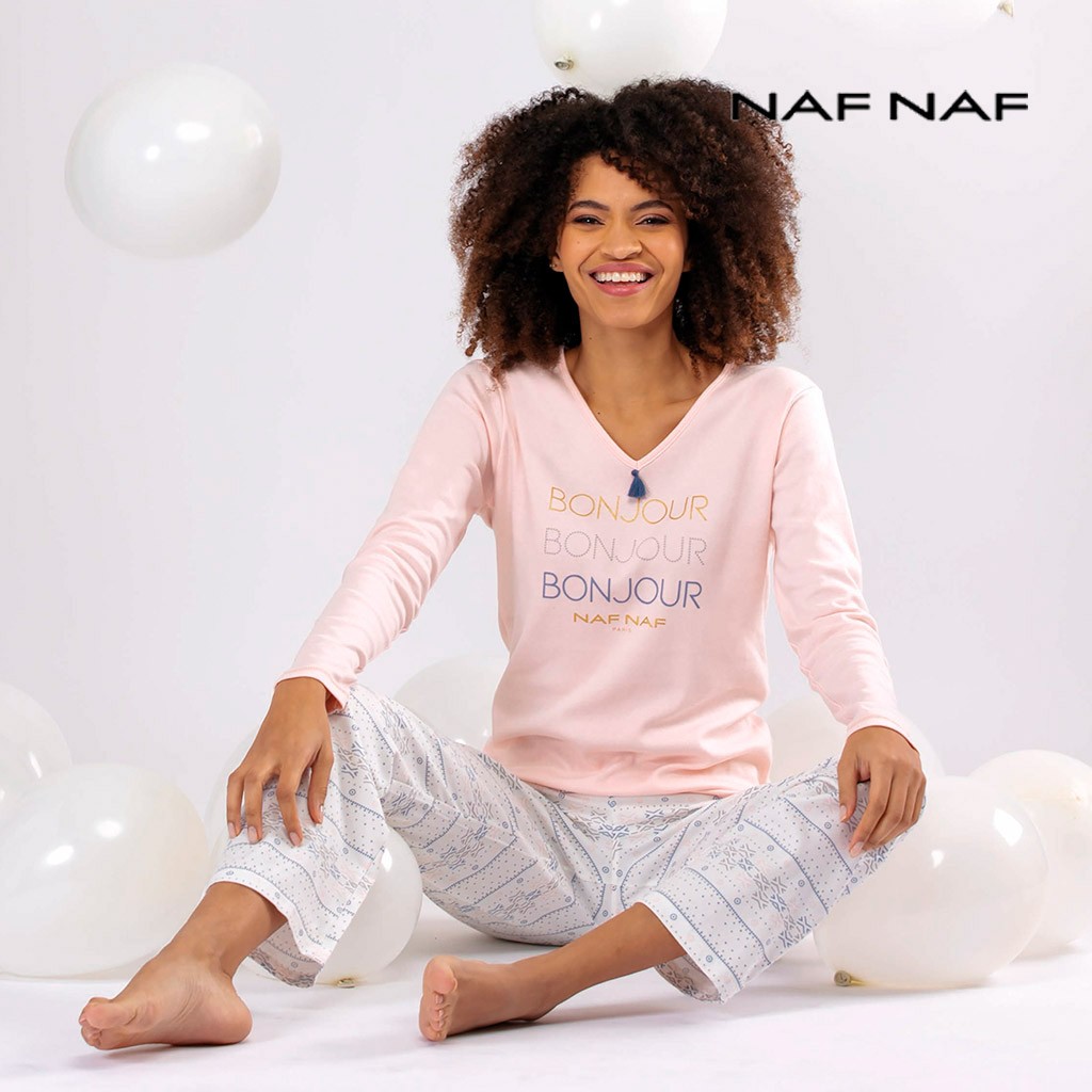 Pijama mujer manga larga algodón Bon Jour Naf Naf