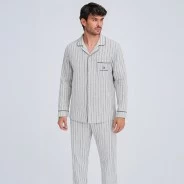 Pijama hombre tela rayas abierto con bolsillo