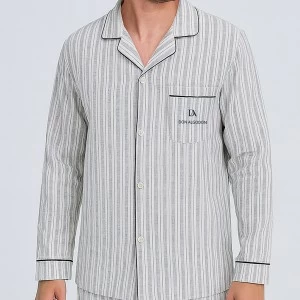 Pijama hombre tela rayas abierto con bolsillo