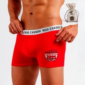 B&oacute;xer rojo hombre "mas carb&oacute;n" expositor 12 sacos