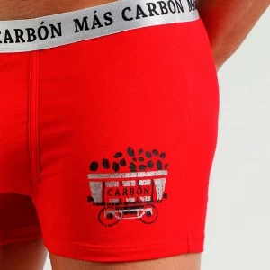 B&oacute;xer rojo hombre "mas carb&oacute;n" expositor 12 sacos
