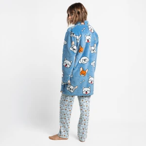 Bata mujer azul con estampado de perros
